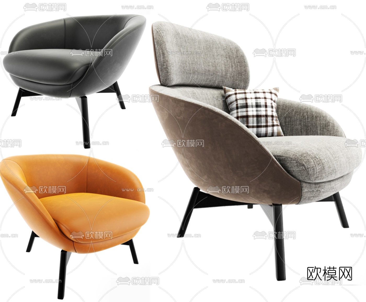 Minotti Russell现代布艺扶手休闲椅3d模型下载（渲染图2）