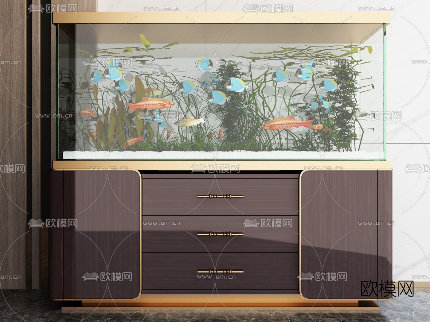 现代轻奢鱼缸水族组合3d模型