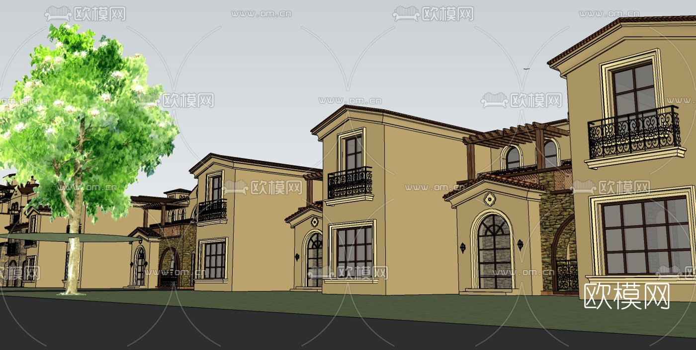 欧式别墅住宅区规划su模型下载（渲染图3）