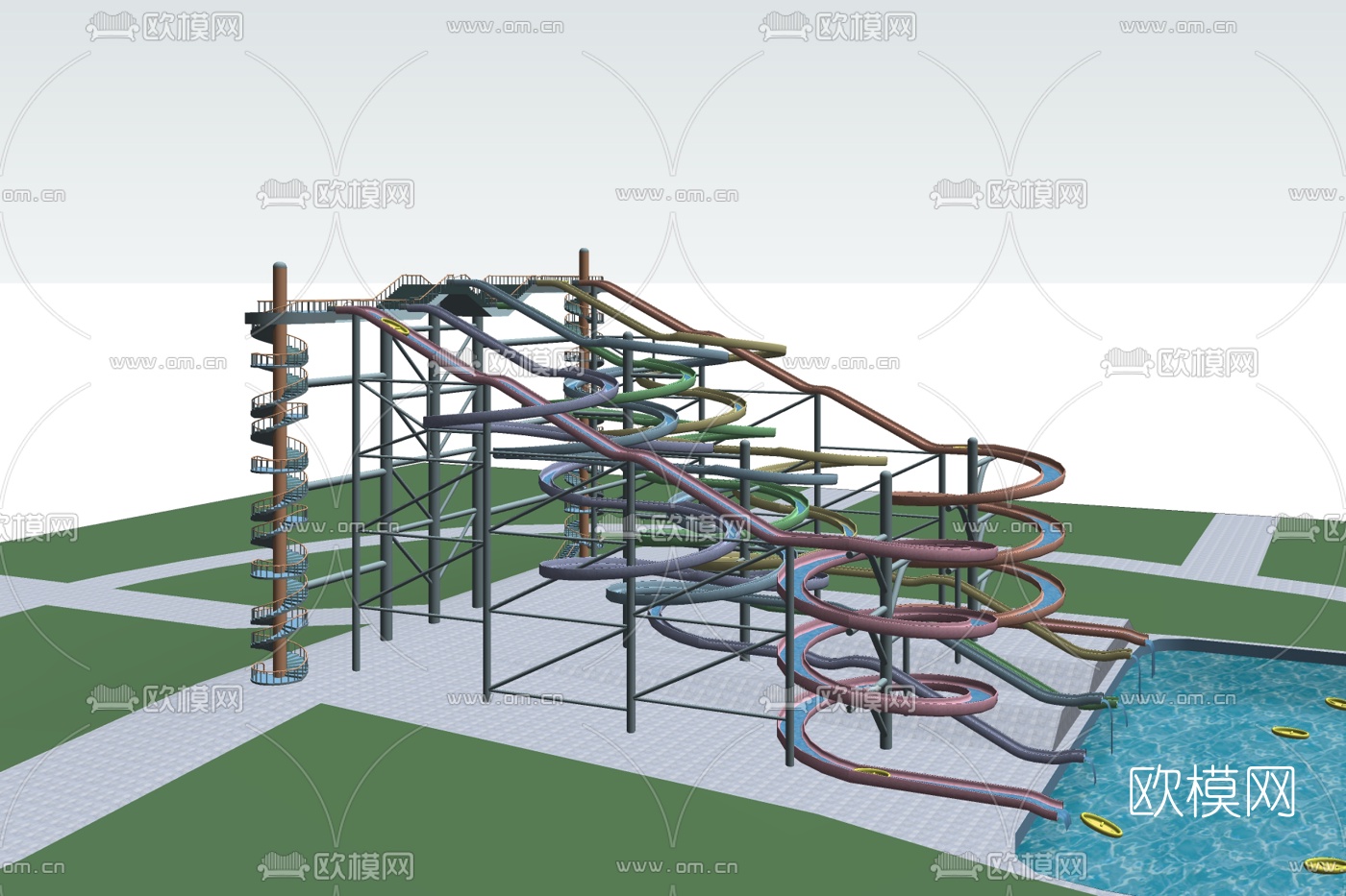 现代滑梯免费su模型下载