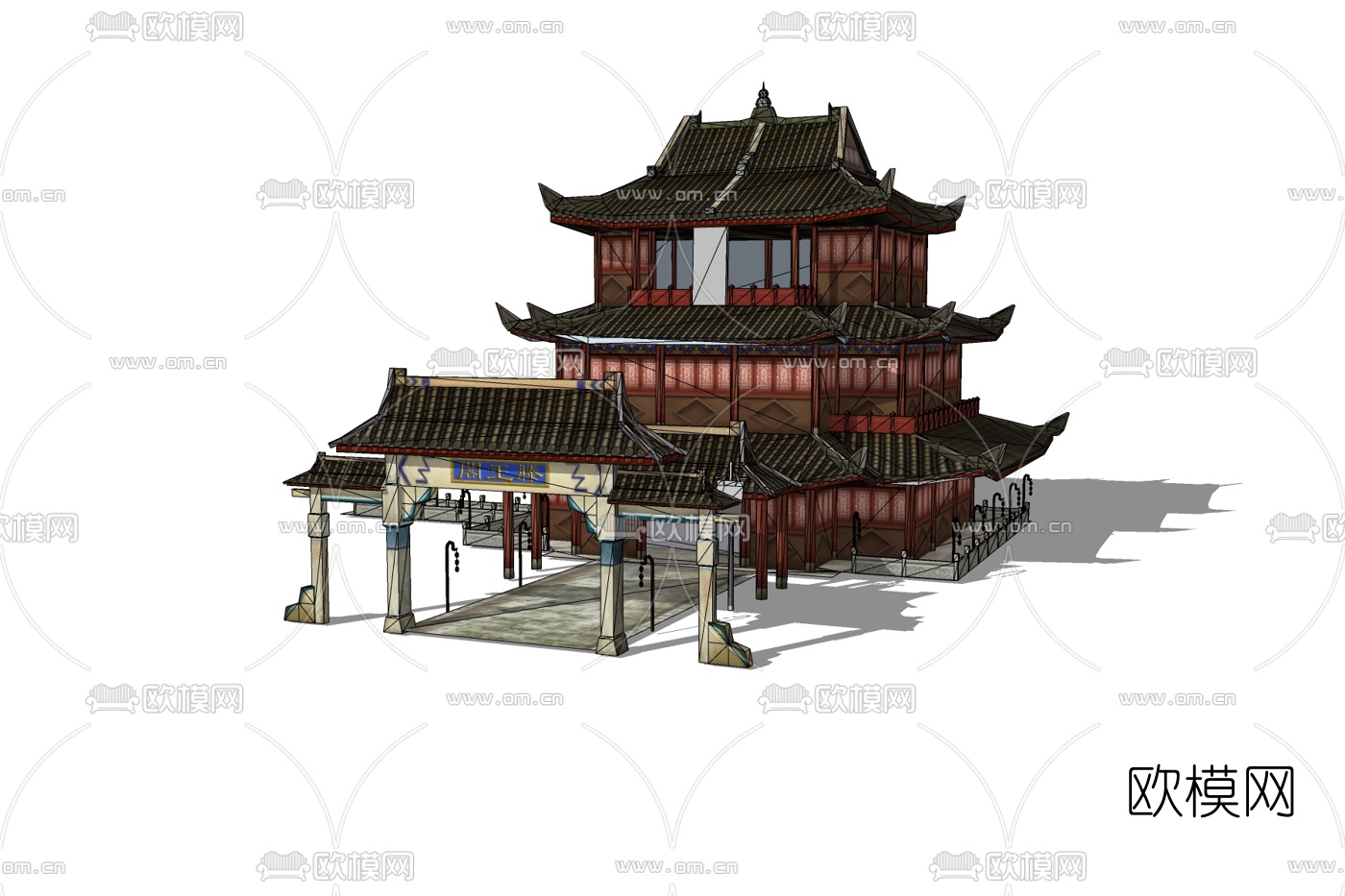中式重檐楼阁免费su模型下载