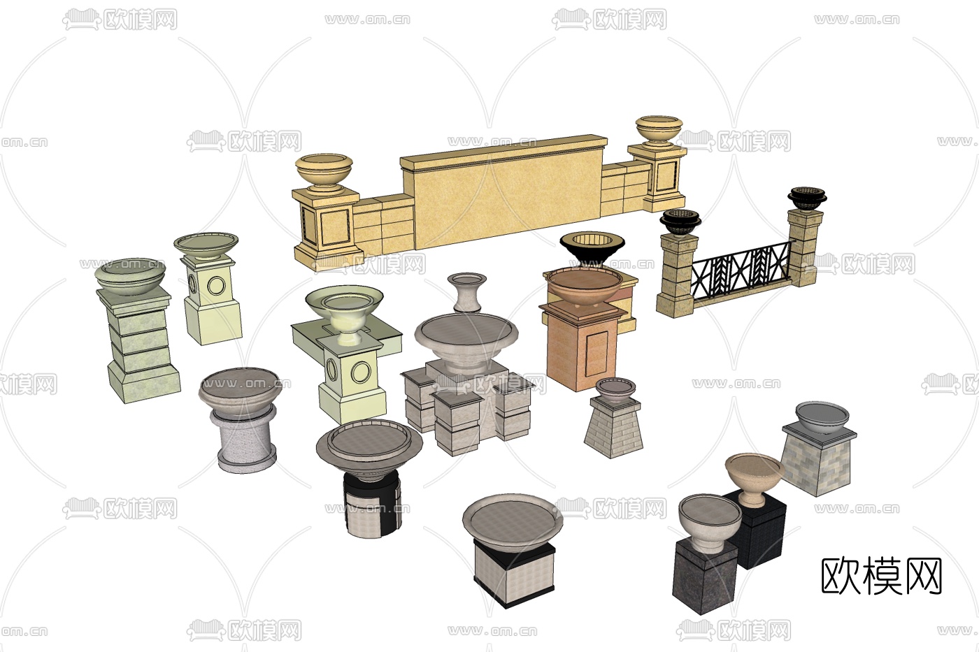 欧式花钵组合免费su模型下载