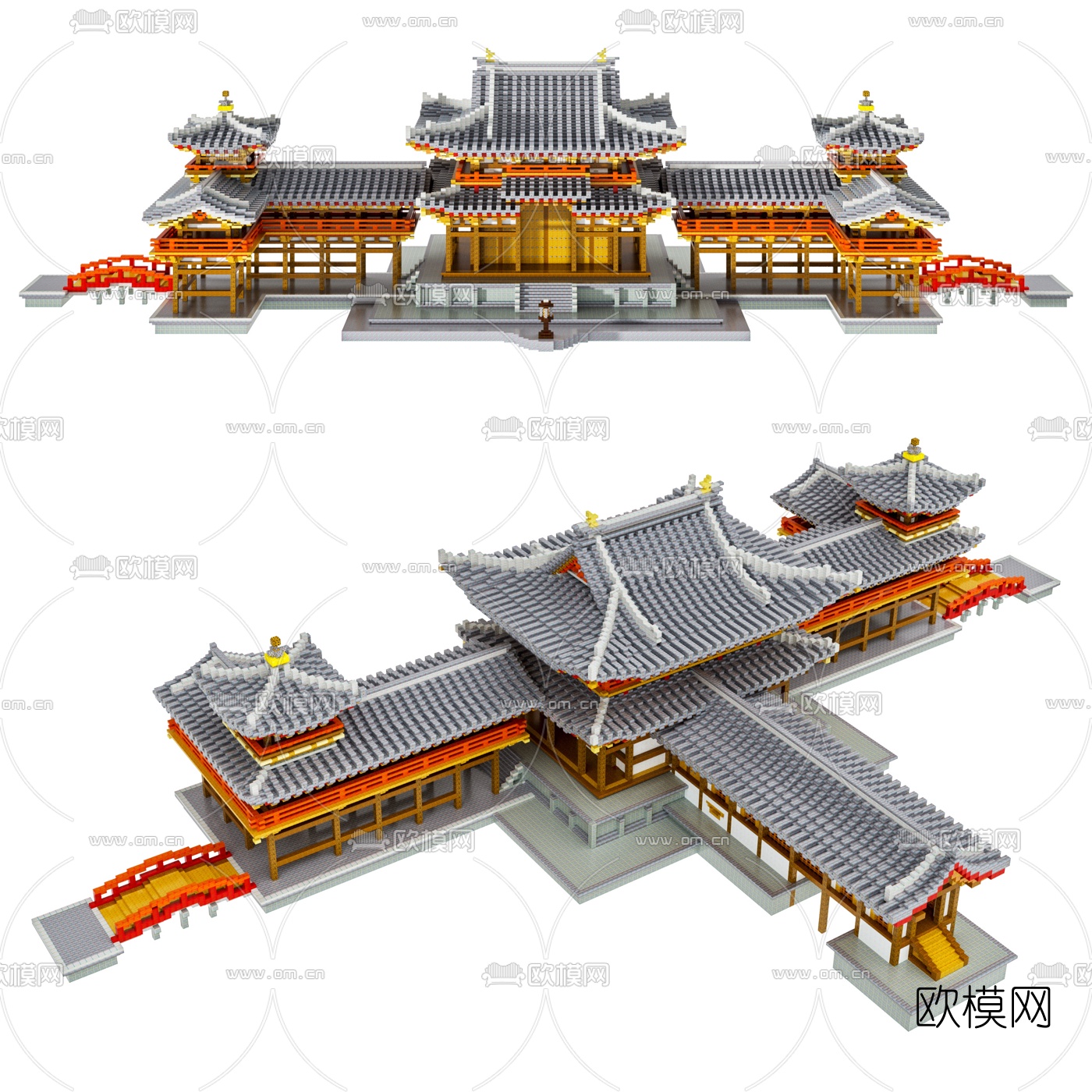 新中式乐高宫殿玩具3d模型