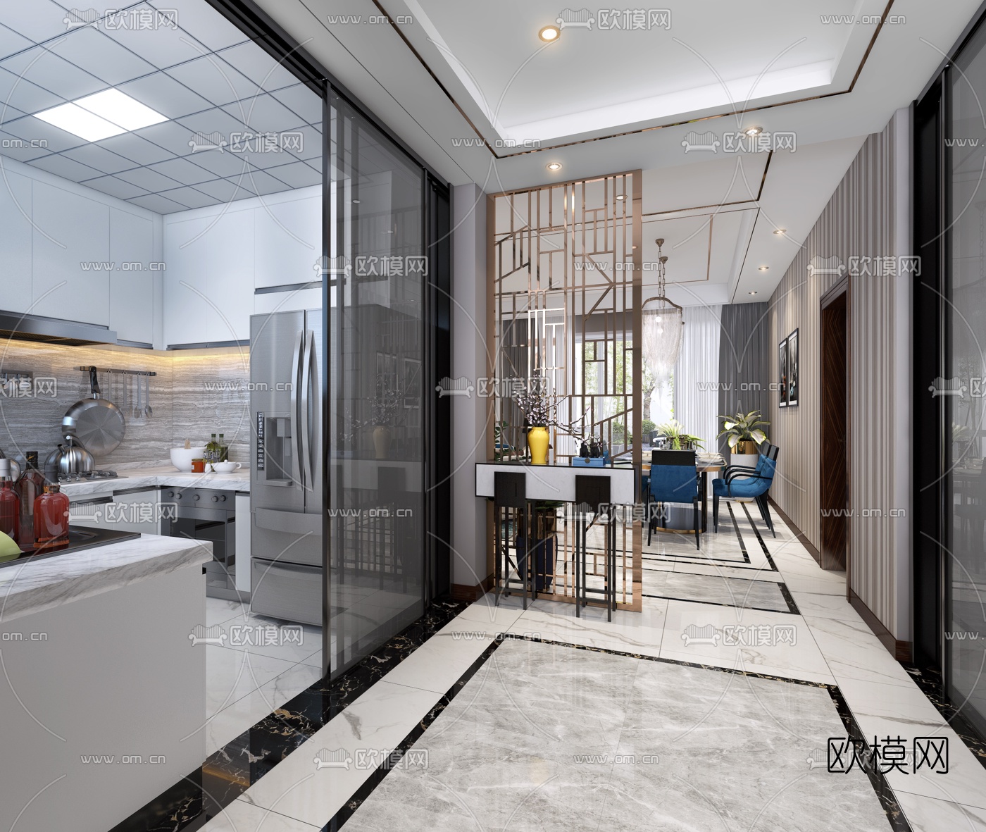 后现代客厅餐厅3d模型