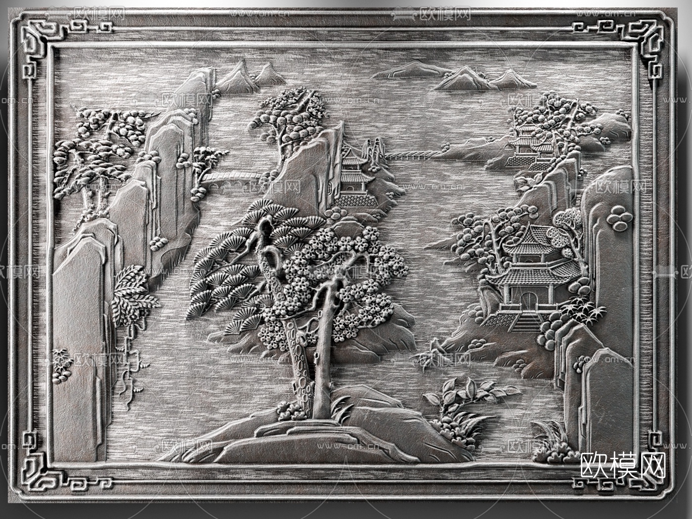 中式山水雕刻雕花3d模型