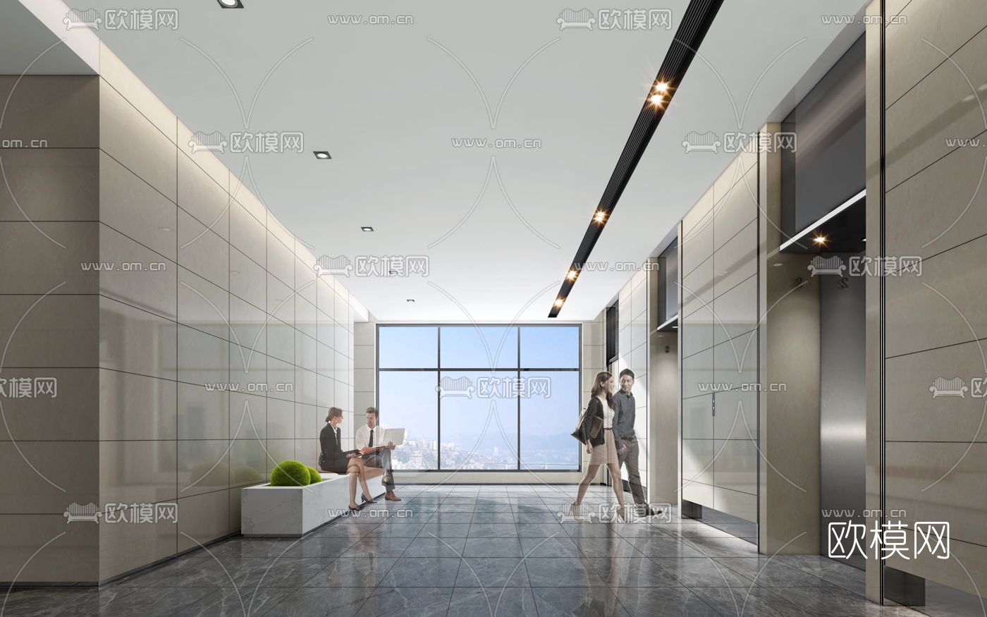 现代办公电梯厅3d模型