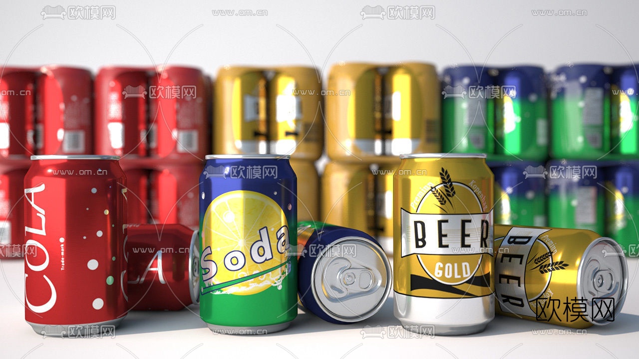 现代罐装可乐苏打水啤酒饮料3d模型