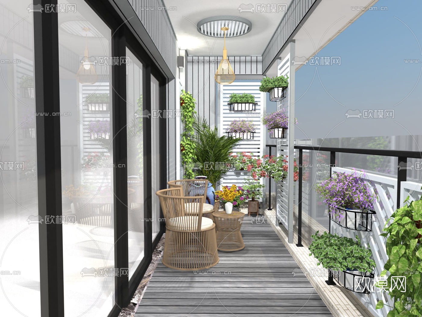 现代阳台花园su模型下载（渲染图1）