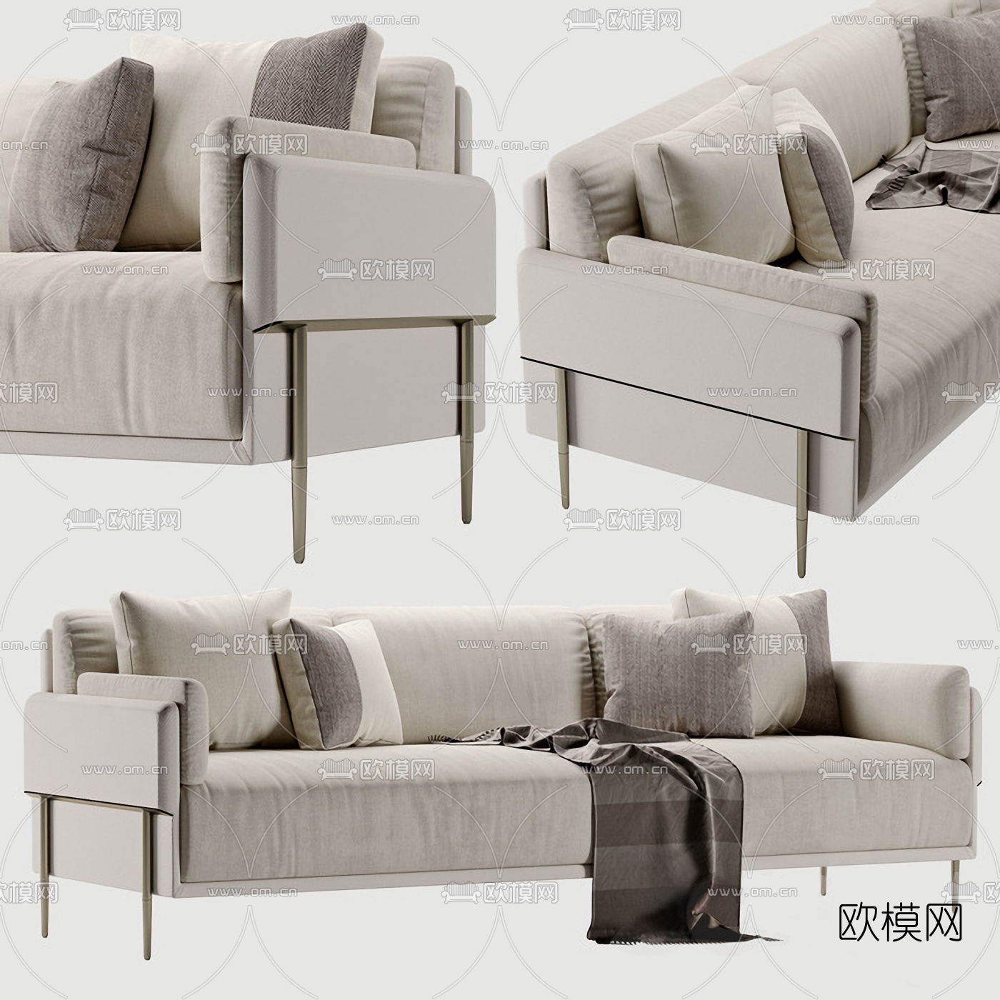 现代布艺多人沙发3d模型下载