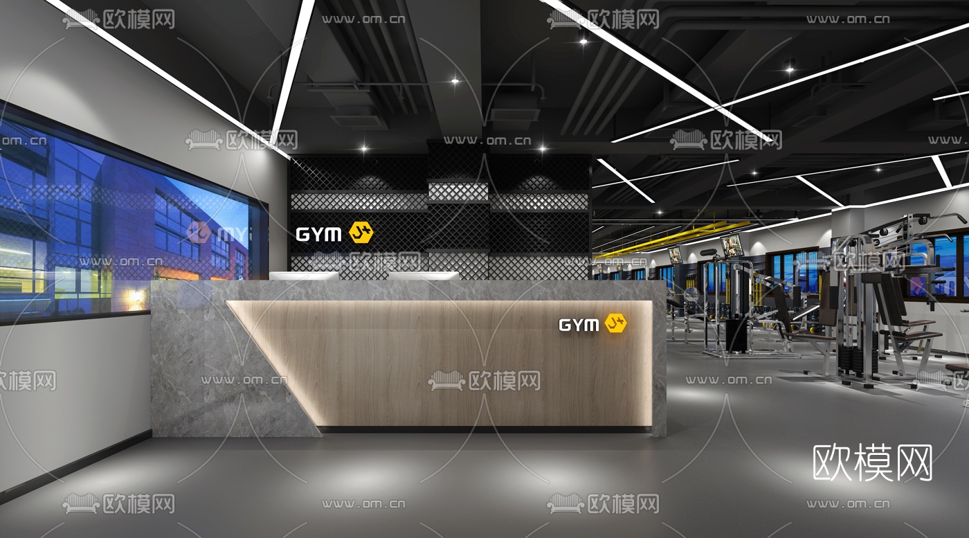 现代瑜伽室健身房3d模型下载（渲染图3）