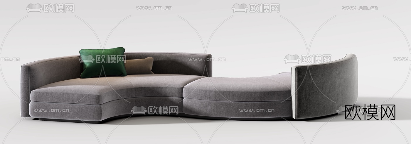 现代布艺弧形休闲沙发3d模型下载（渲染图1）