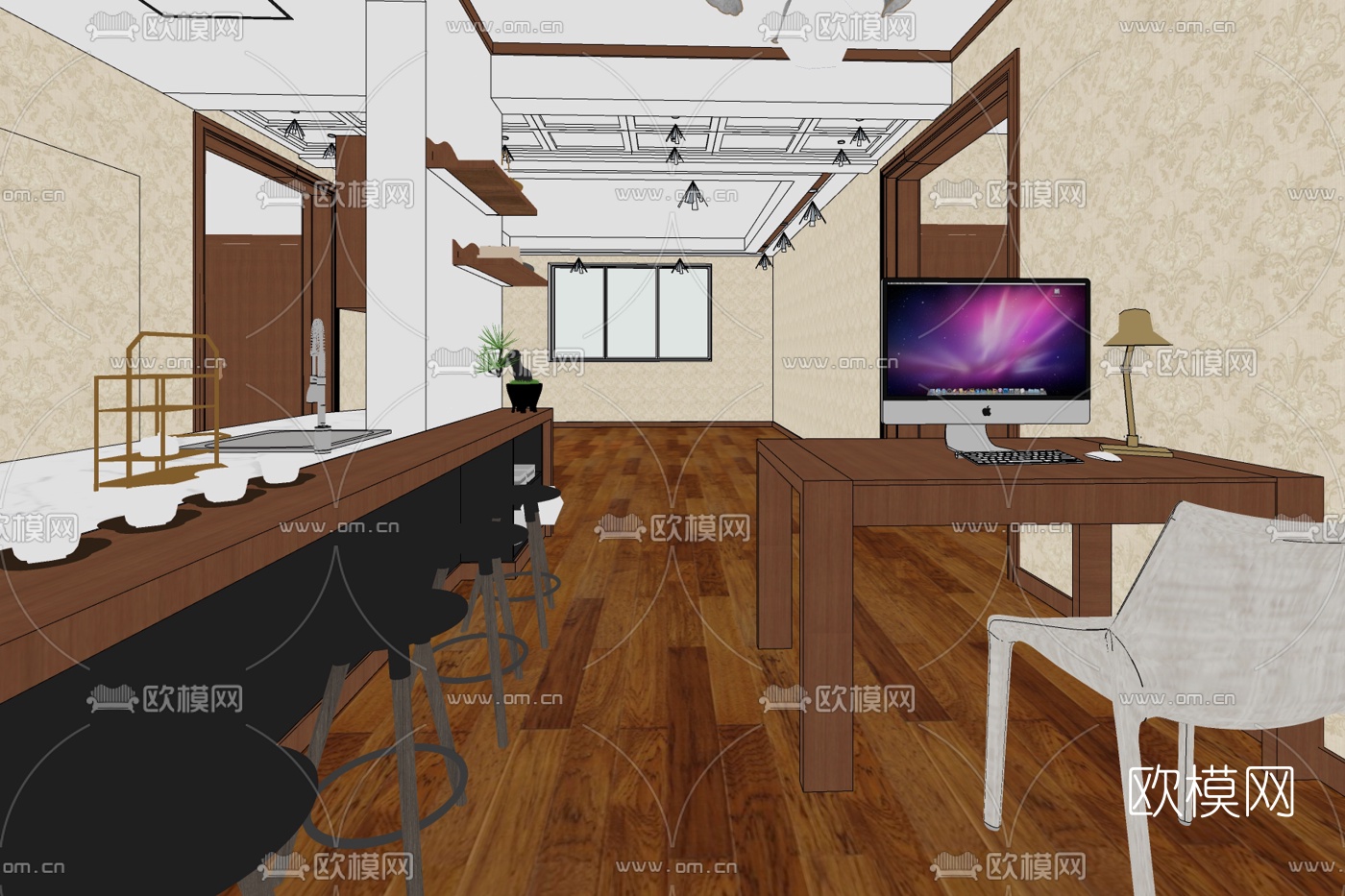 现代办公桌书桌免费su模型下载