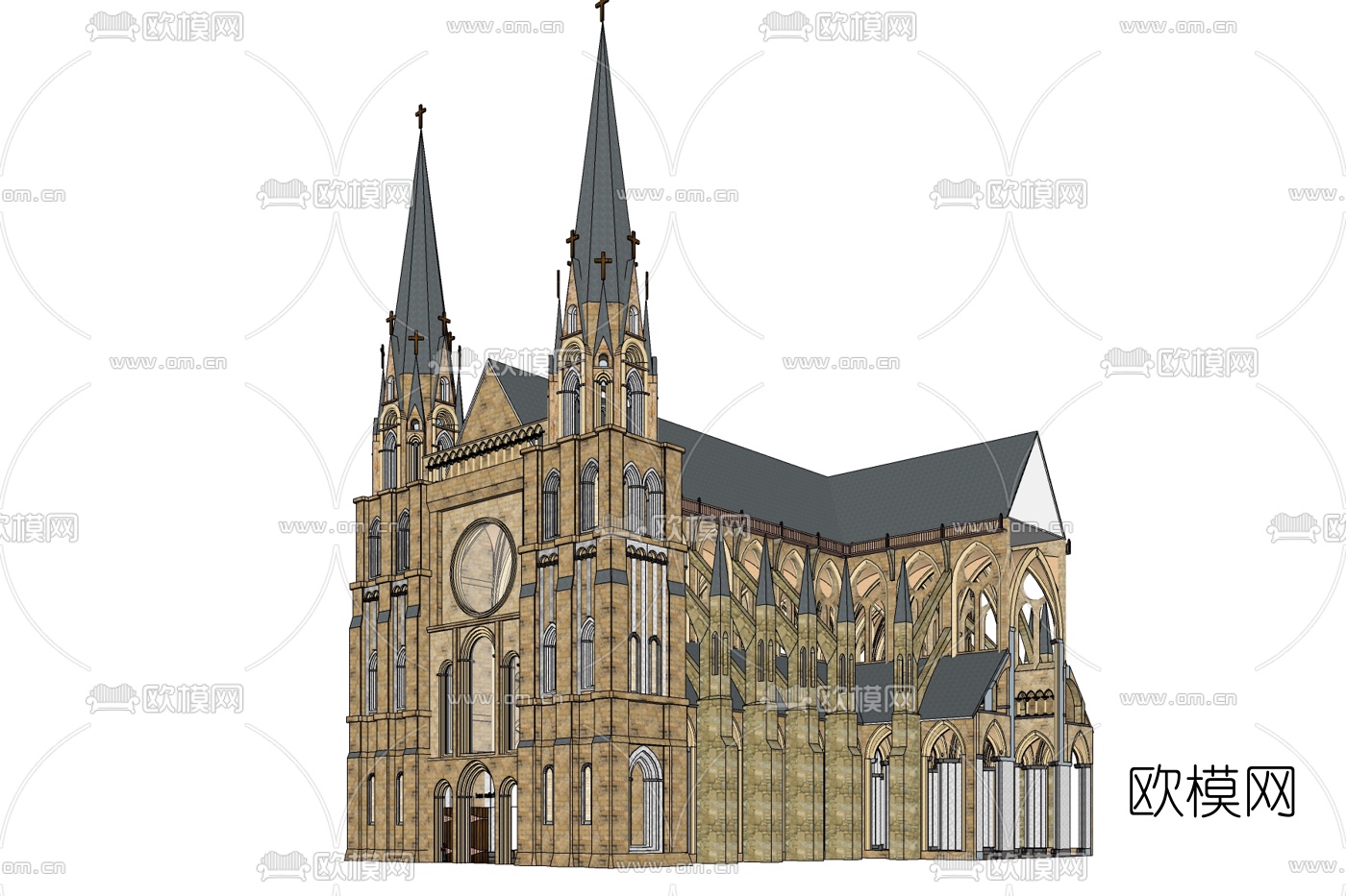 欧式古典教堂外观免费su模型下载
