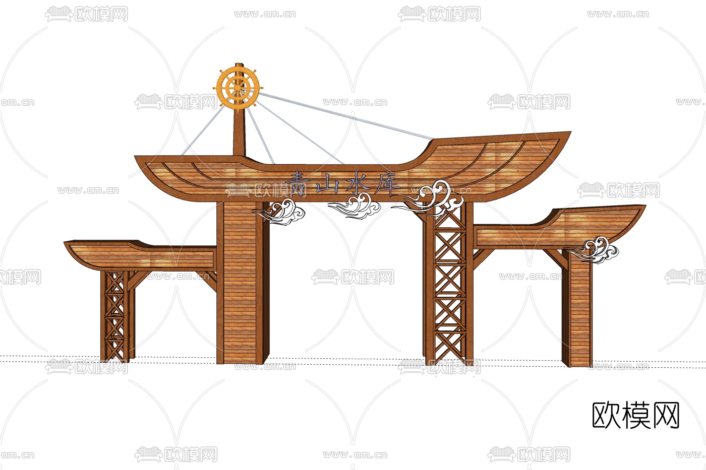 新中式实木门头免费su模型下载