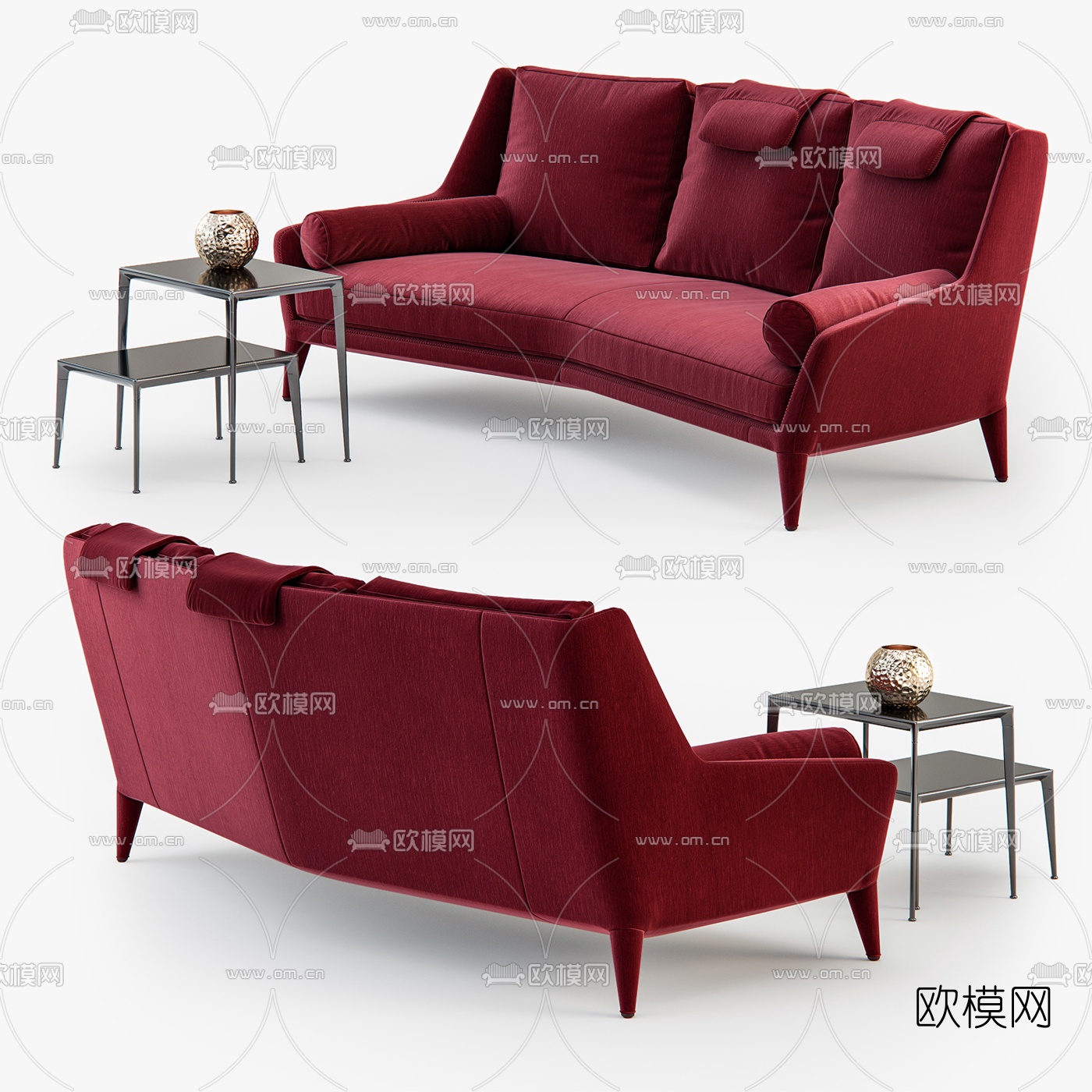 现代布艺三人沙发3d模型-免费3dmax模型库-欧模网