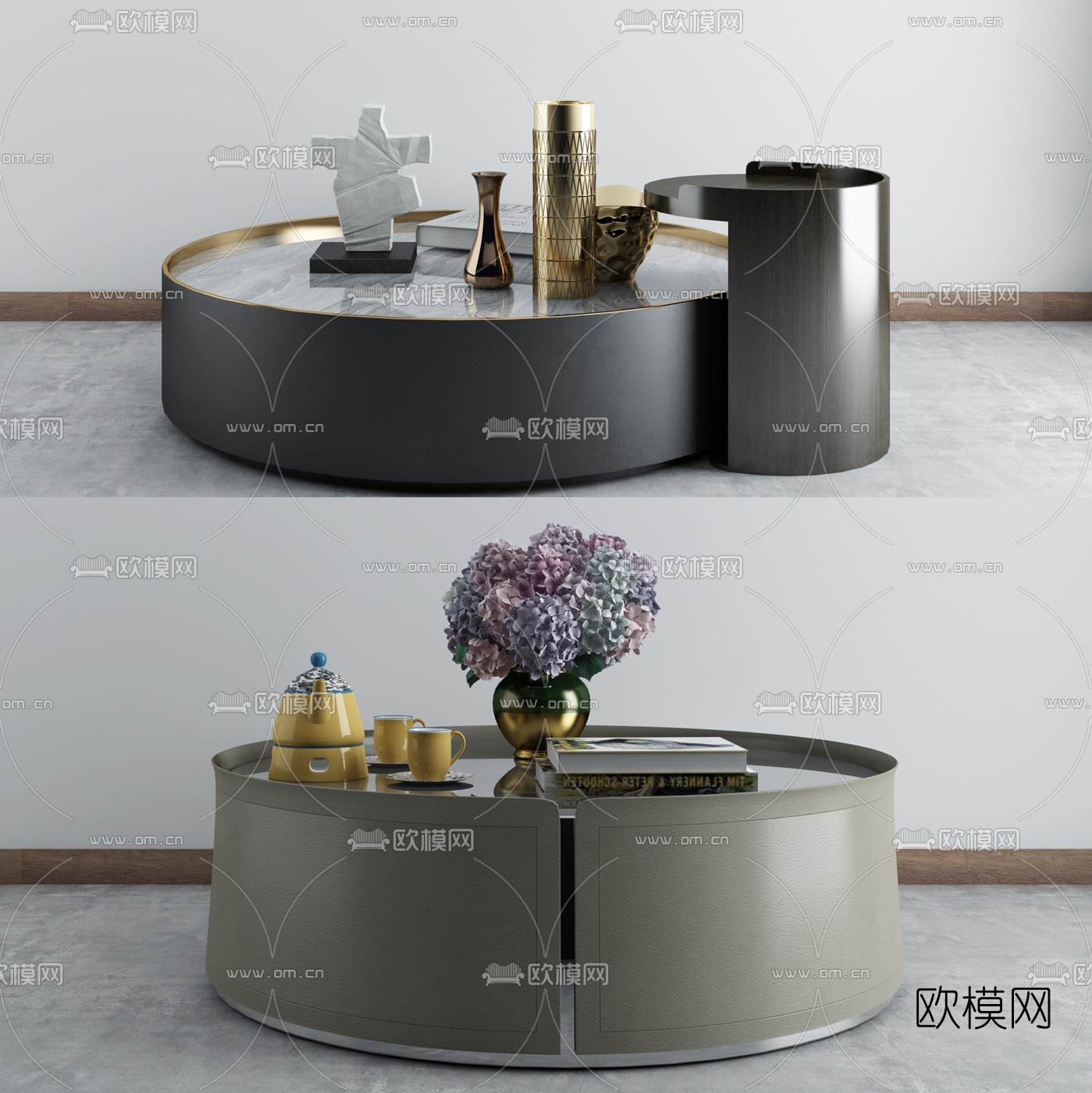现代圆形茶几摆件3d模型