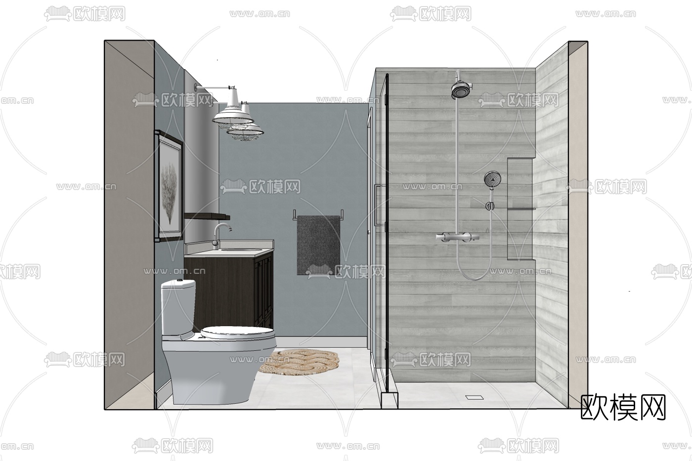 现代卫生间浴室su模型下载