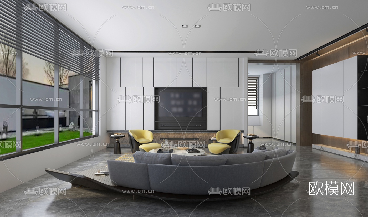 现代客厅餐厅3d模型