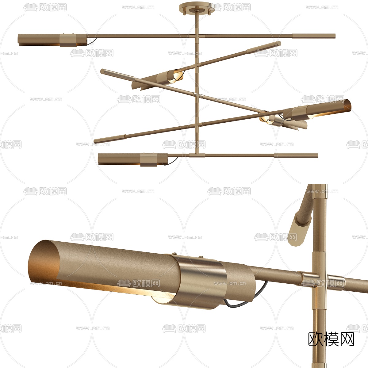 现代金属条形吊灯3d模型下载