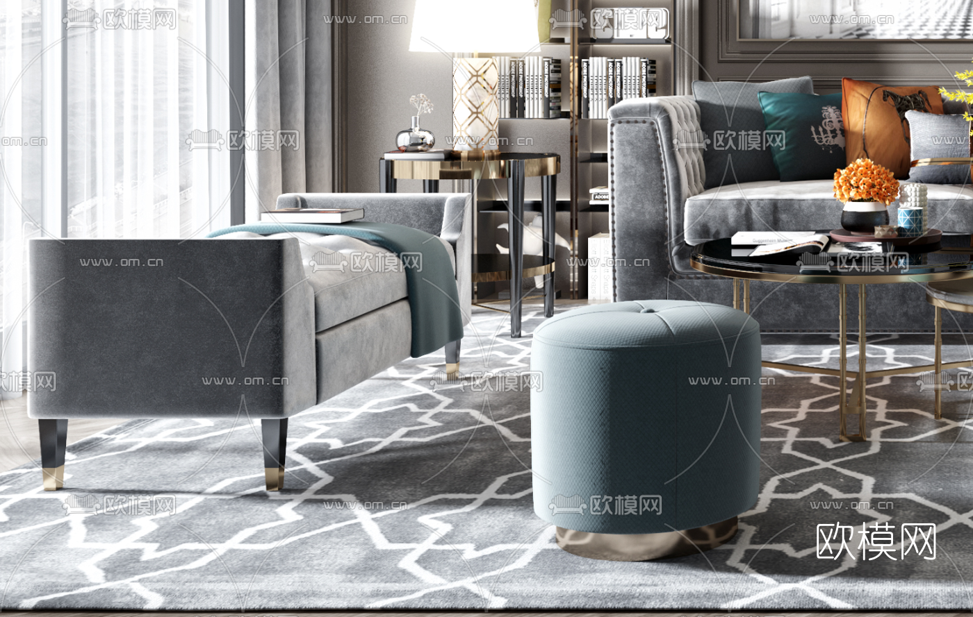 后现代客厅沙发组合3d模型下载（渲染图4）