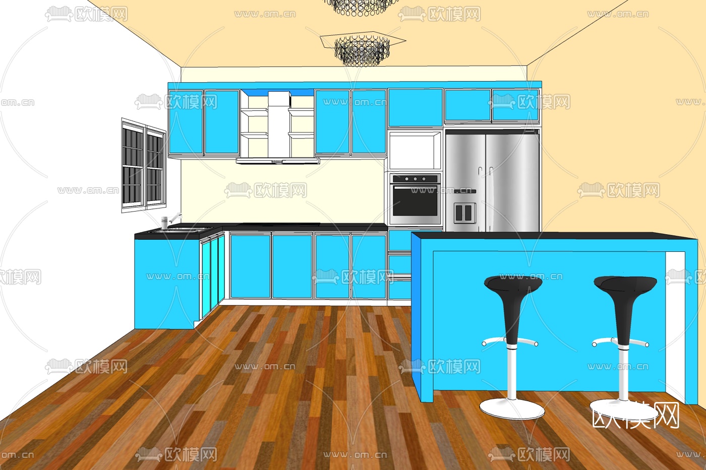 现代厨房免费su模型下载