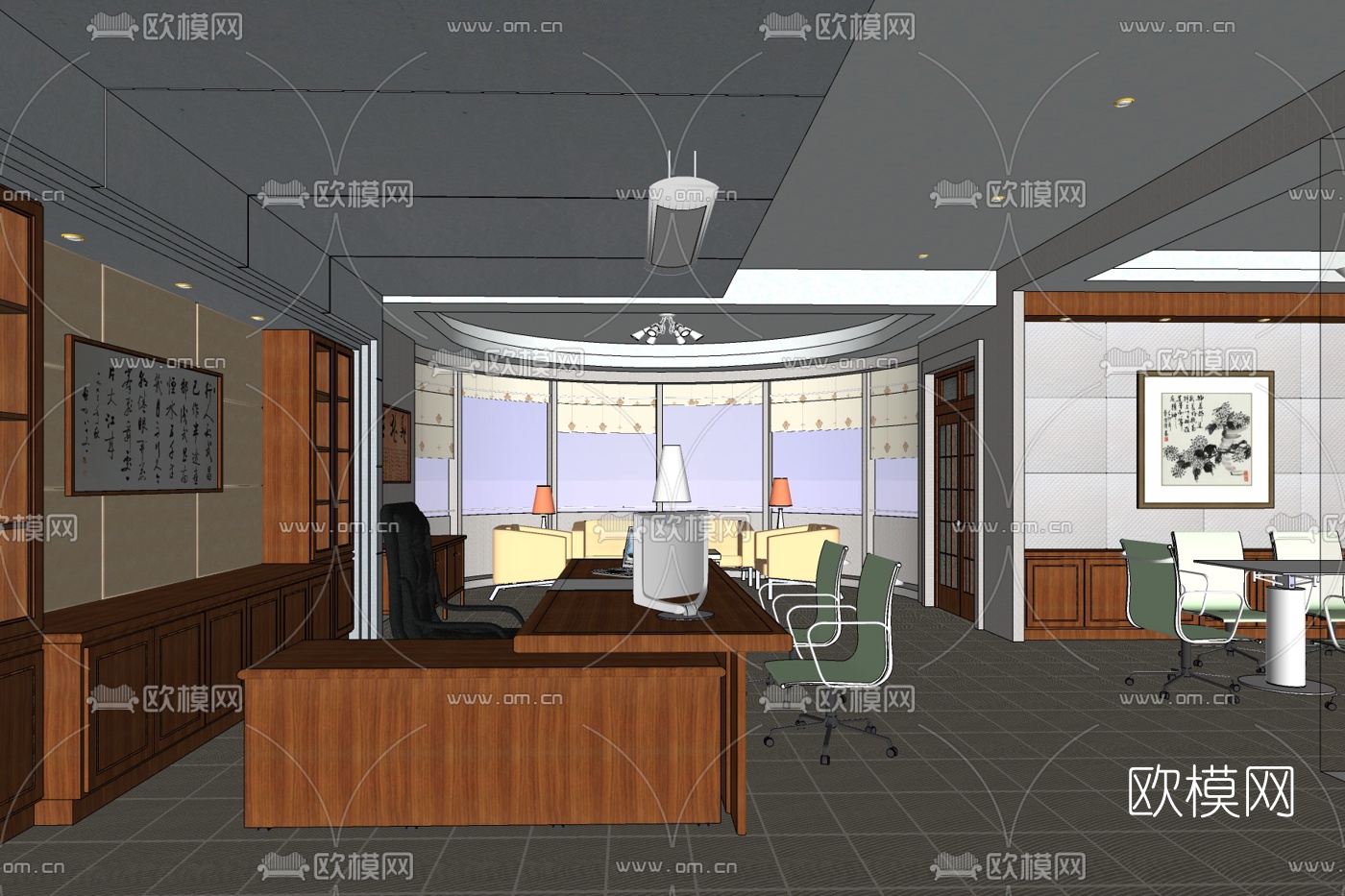 中式总经理办公室免费su模型下载
