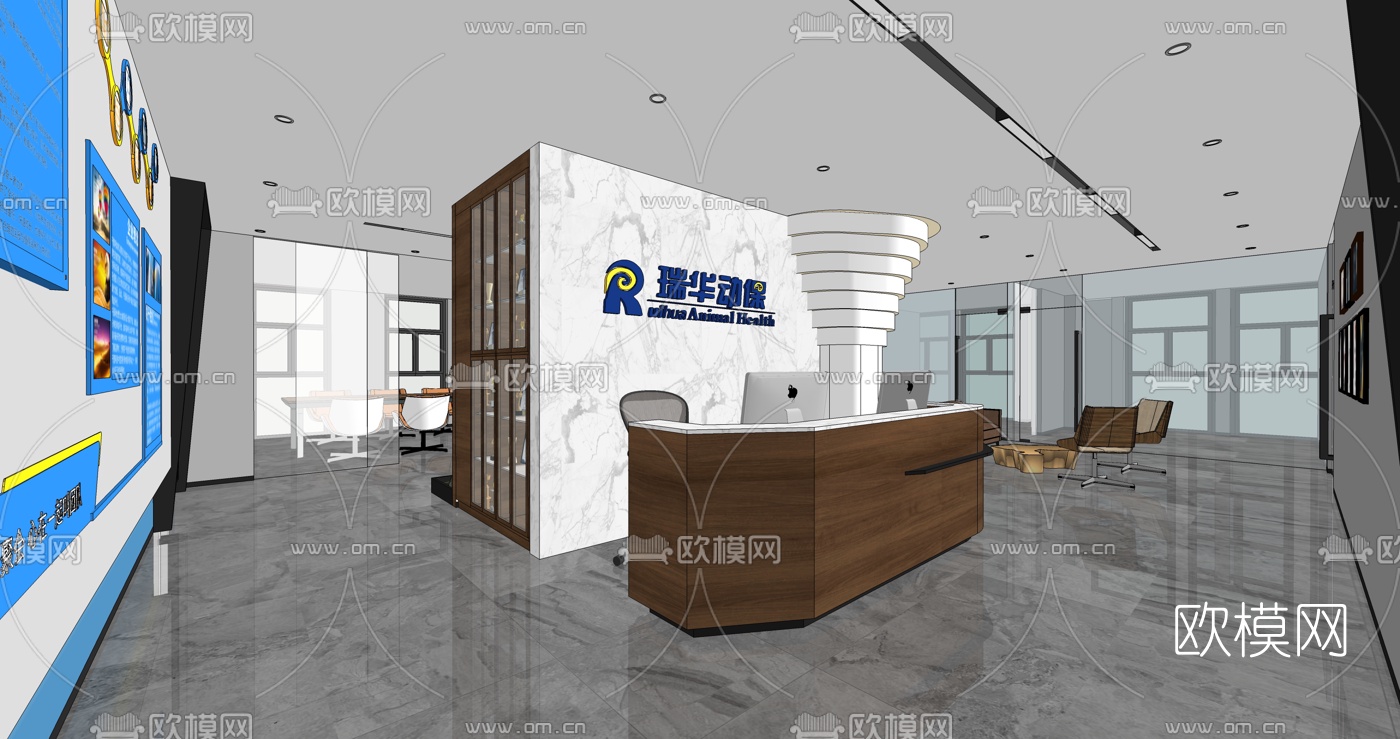 现代办公前台接待室su模型