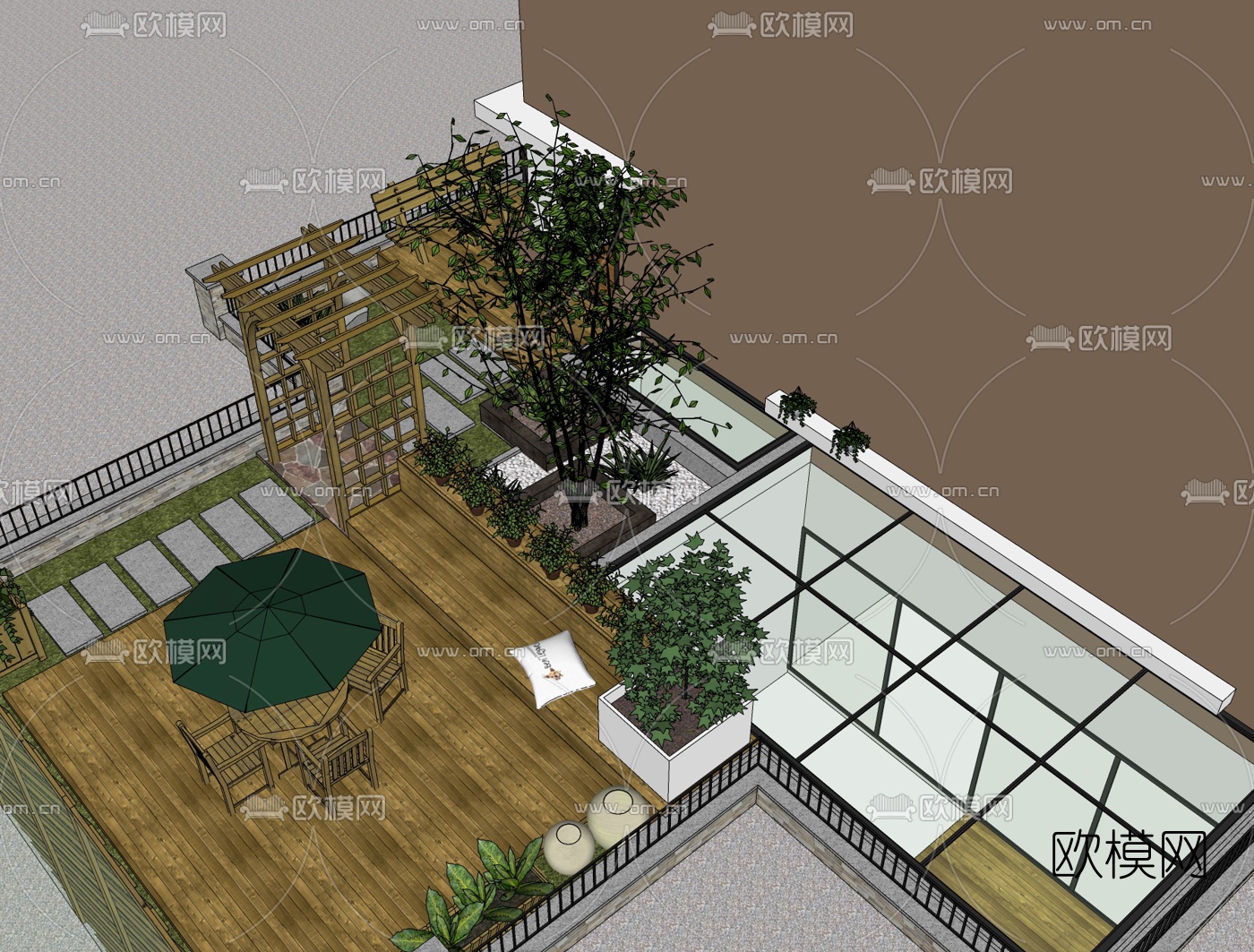 现代阳台花园免费su模型下载