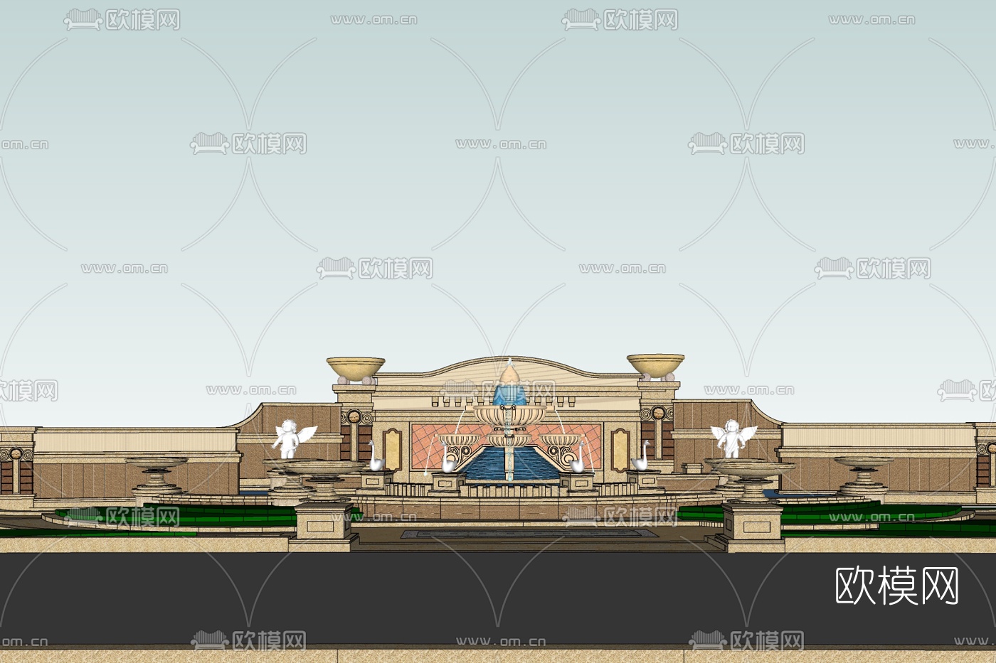 欧式景观喷泉免费su模型下载