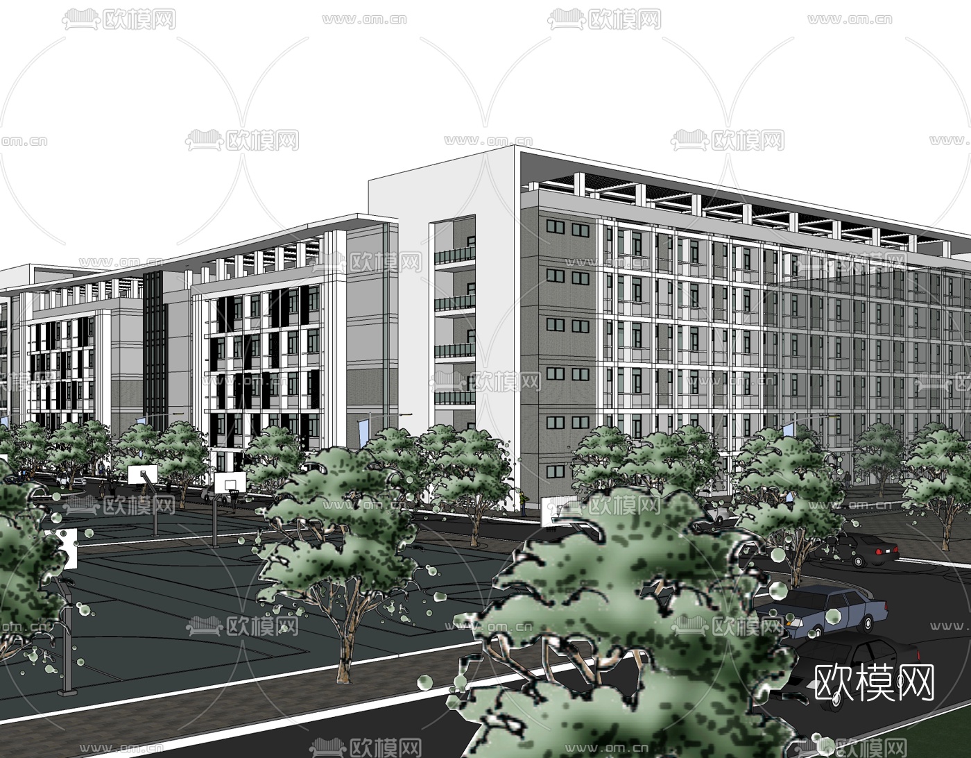 现代学校教学楼免费su模型下载