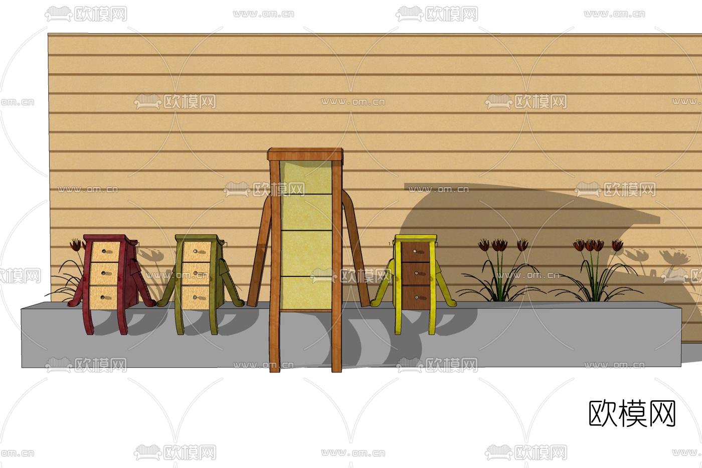 现代实木儿童装饰柜免费su模型下载