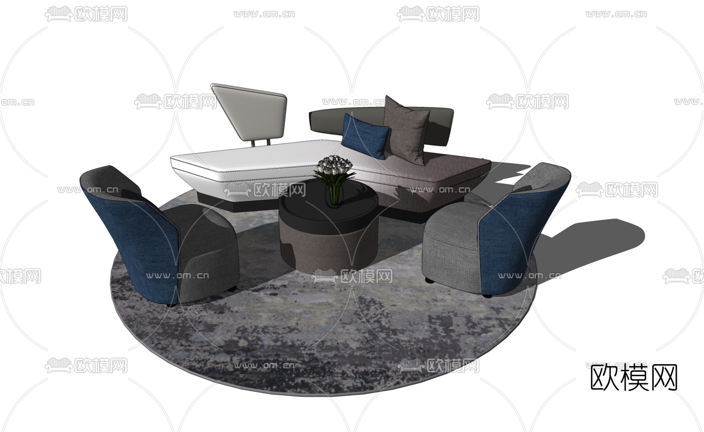 现代异形沙发组合su模型下载