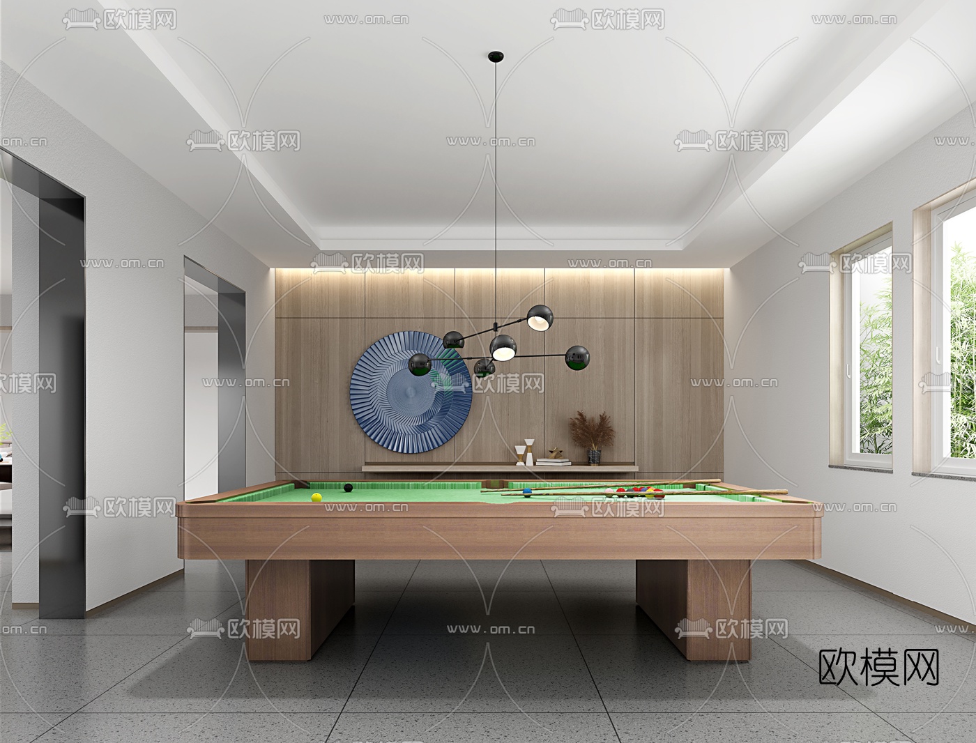 现代休闲桌球室3d模型下载