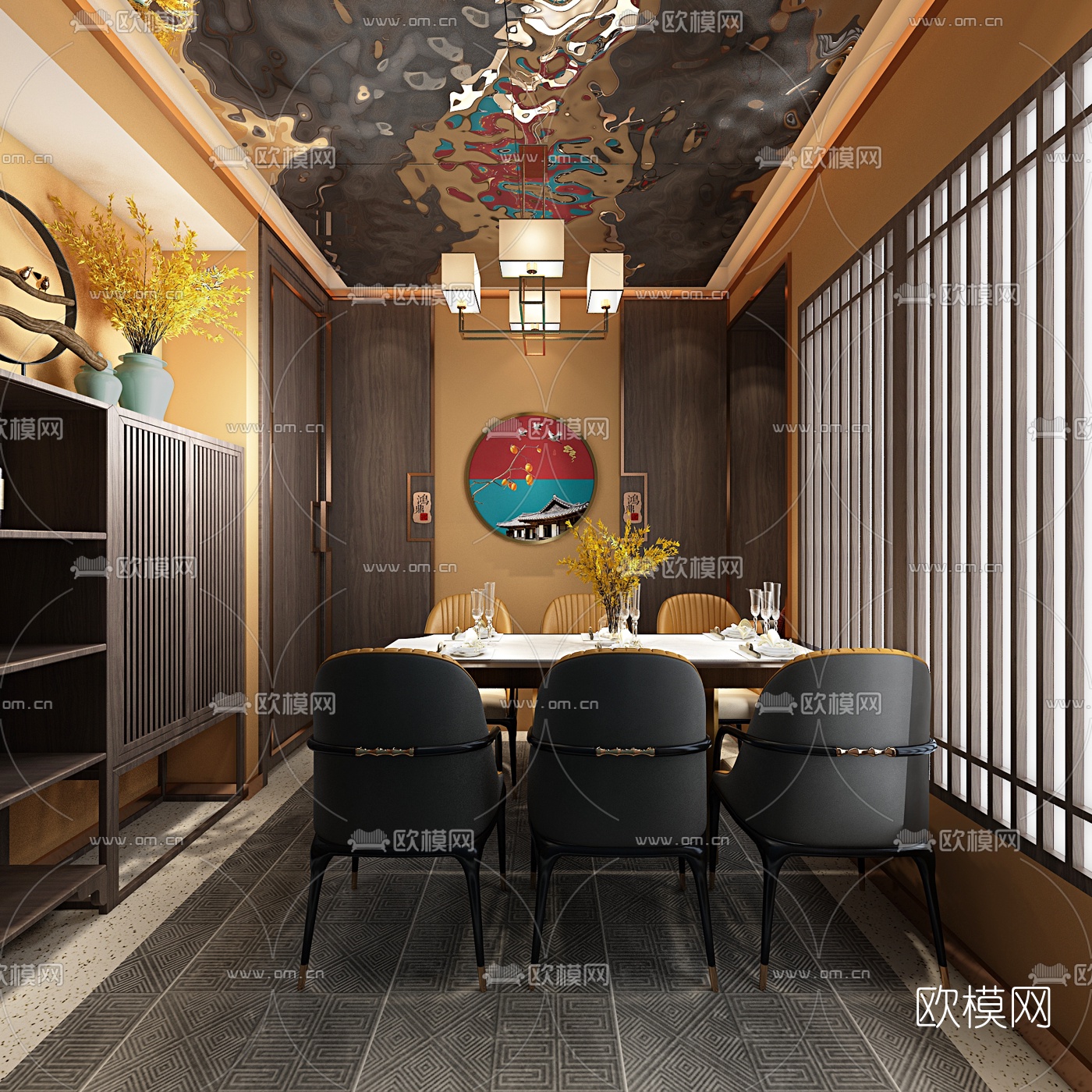 新中式餐厅包间3d模型