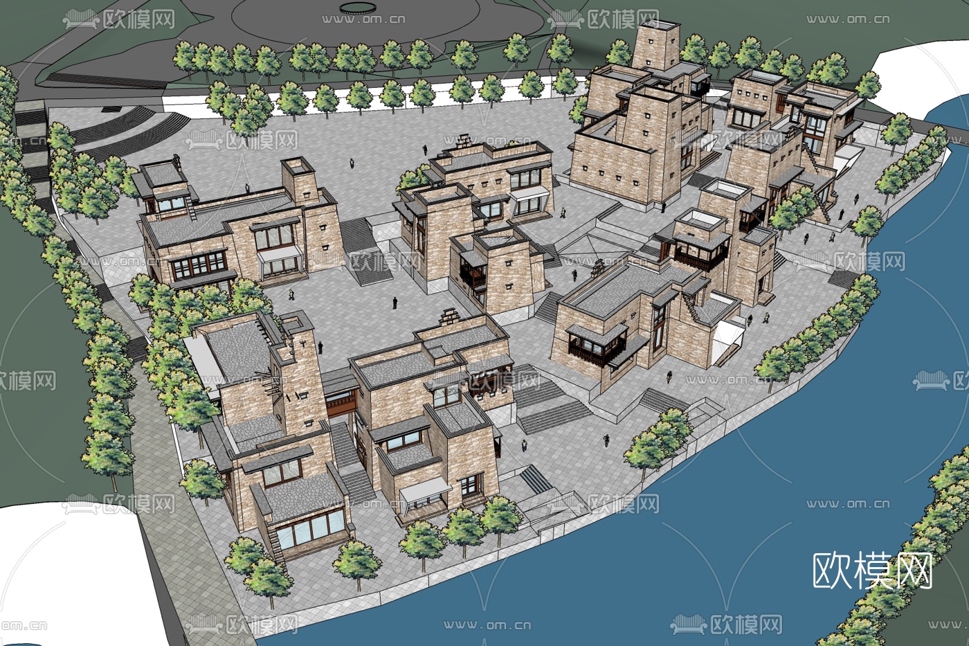 新中式别墅规划免费su模型下载