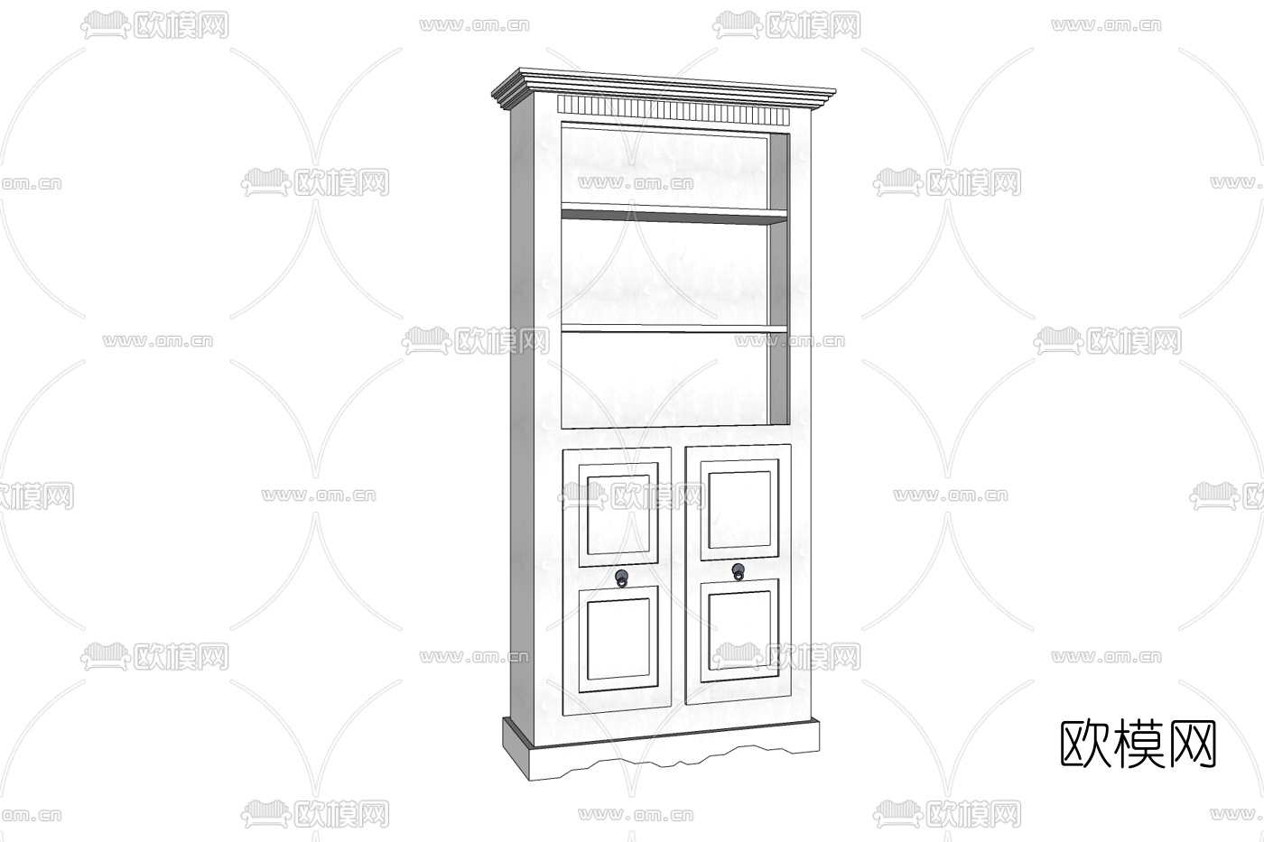 现代实木装饰柜免费su模型下载