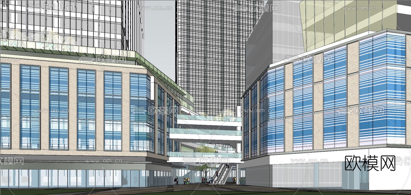 现代商业街规划su模型