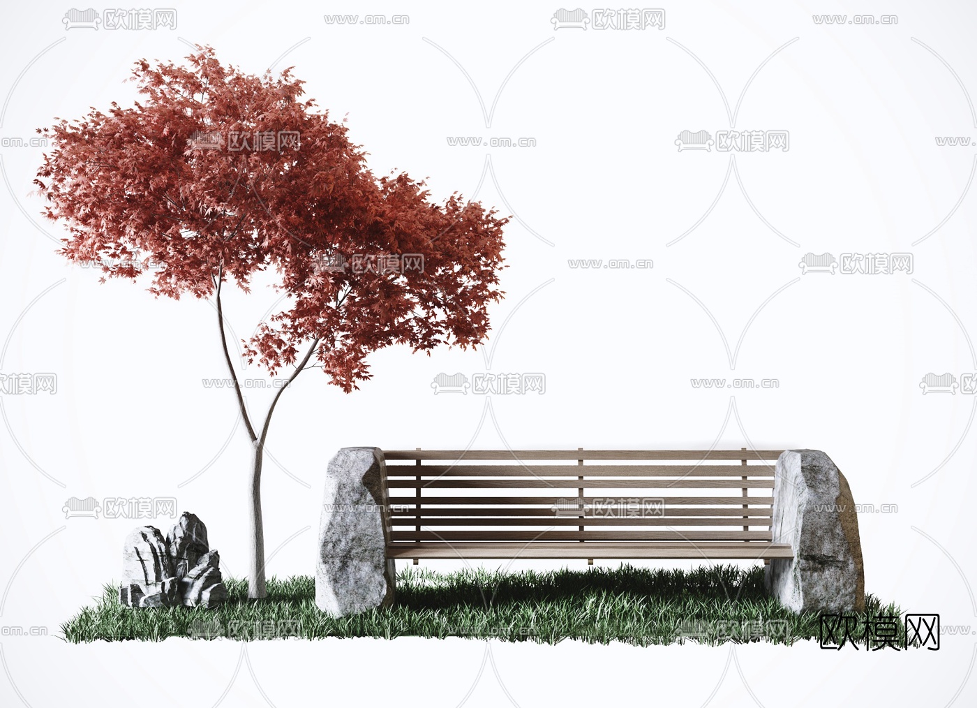 现代户外石头长椅3d模型下载（渲染图3）