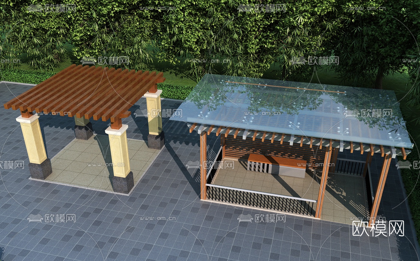 现代廊架凉亭3d模型下载（渲染图2）