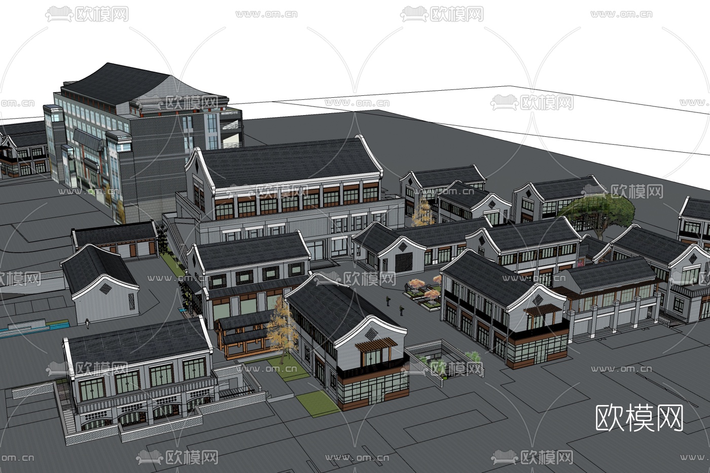 中式古镇规划免费su模型下载