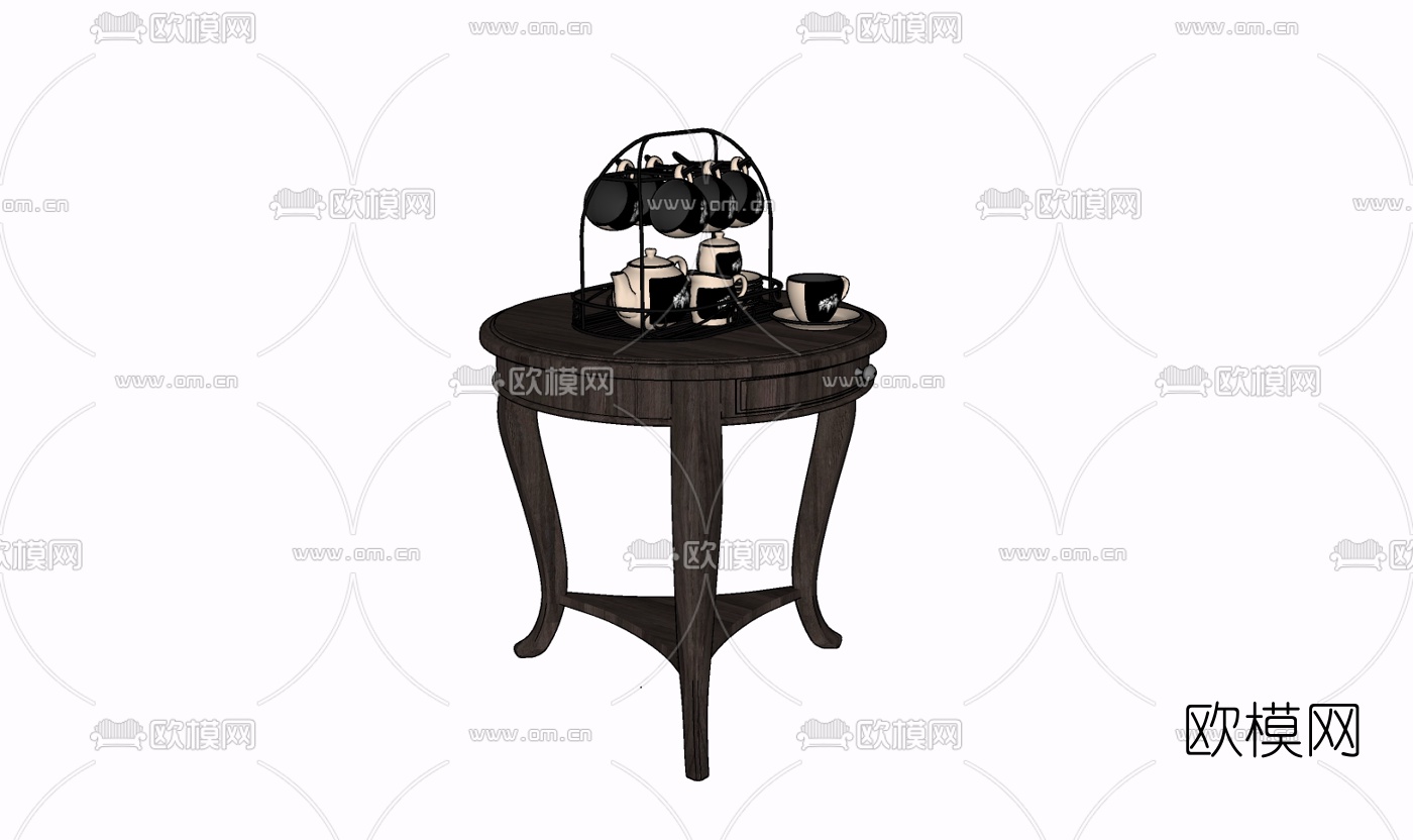 现代实木圆几免费su模型下载
