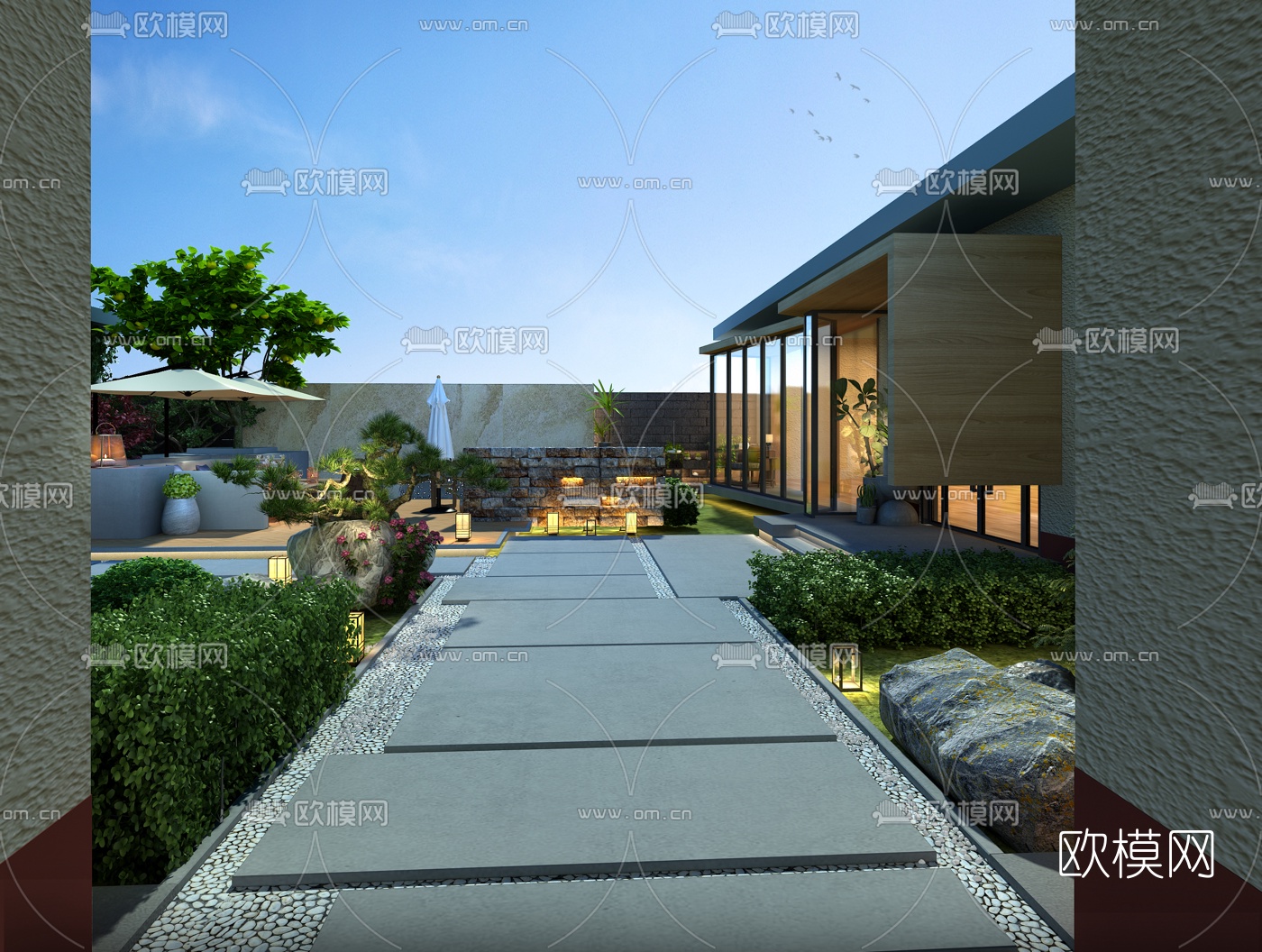 现代庭院花园3d模型下载_ID10048949_3dmax免费模型-欧模网