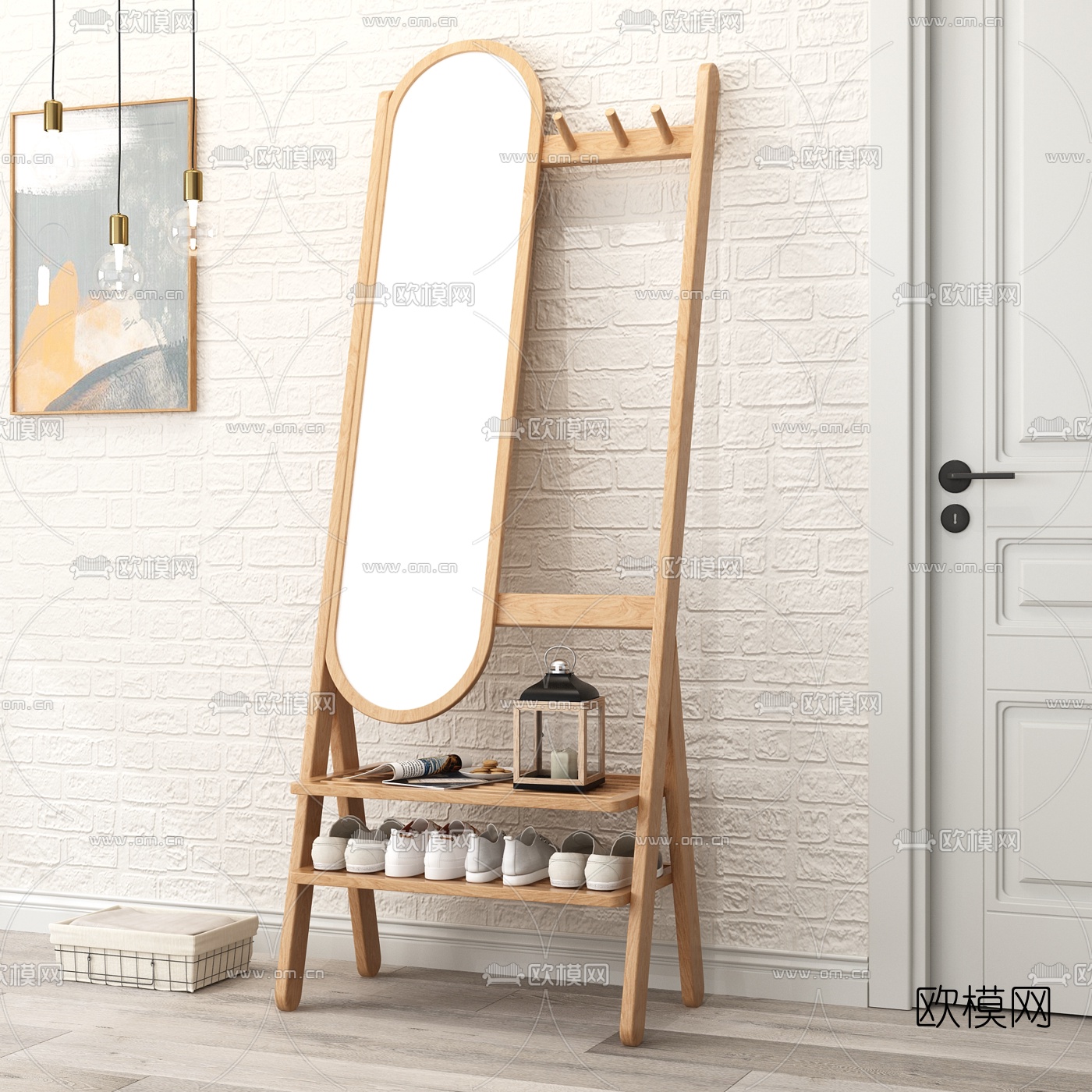 北欧鞋架镜子3d模型下载（渲染图2）