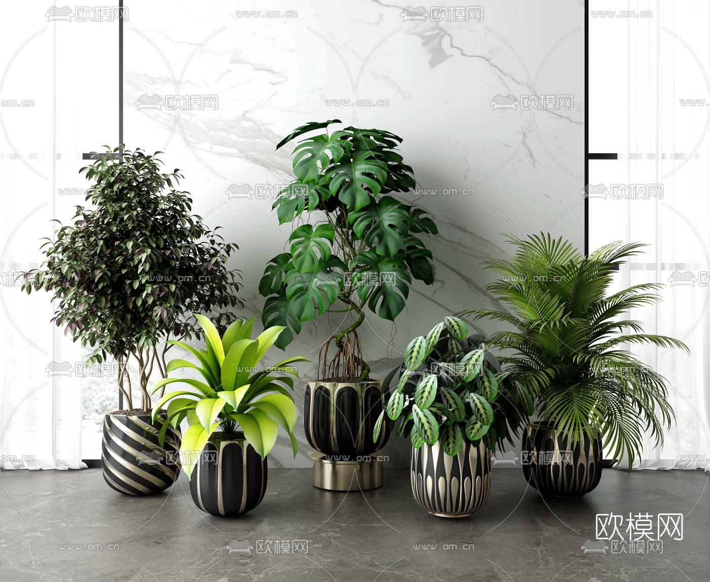 现代绿植盆栽3d模型-免费3dmax模型库-欧模网