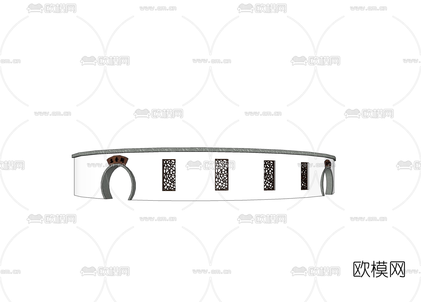 新中式景观墙免费su模型下载