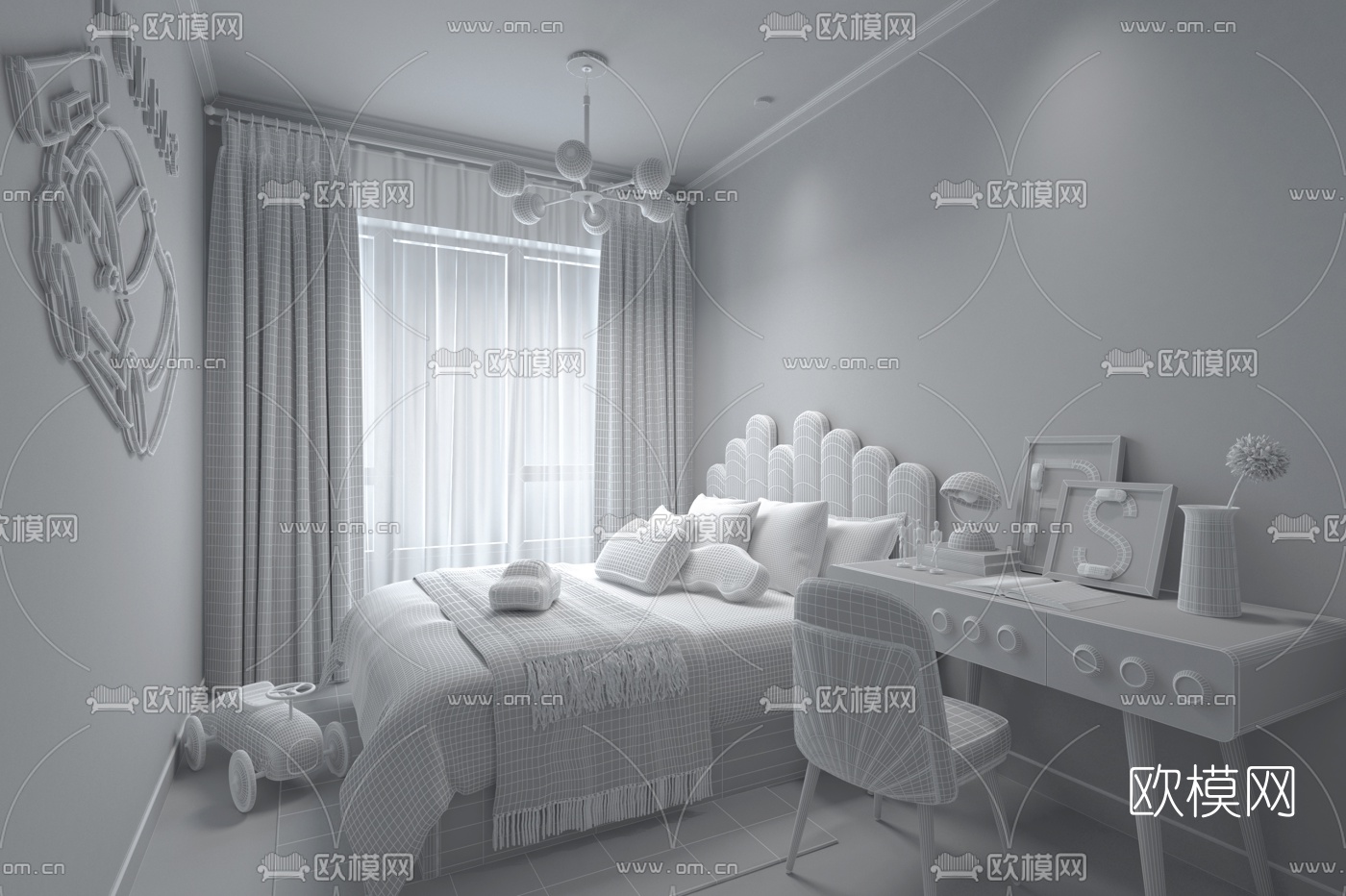 元禾大千设计 现代卧室男孩房3d模型