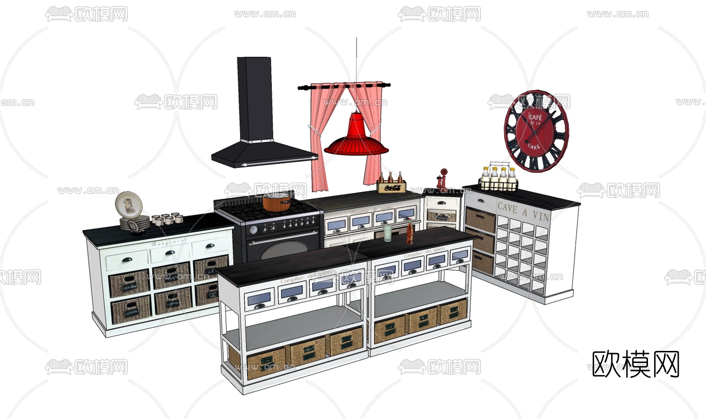 现代实木橱柜免费su模型下载