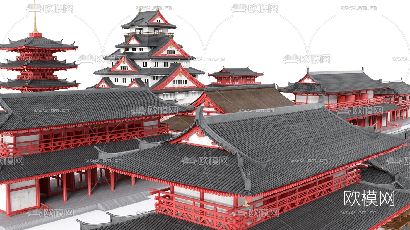 中式古建筑组合3d模型