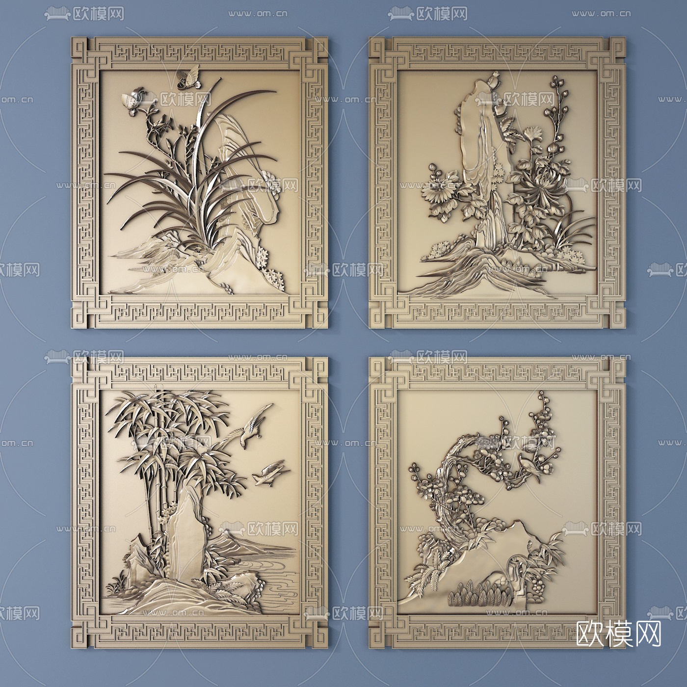 新中式花草浮雕3d模型