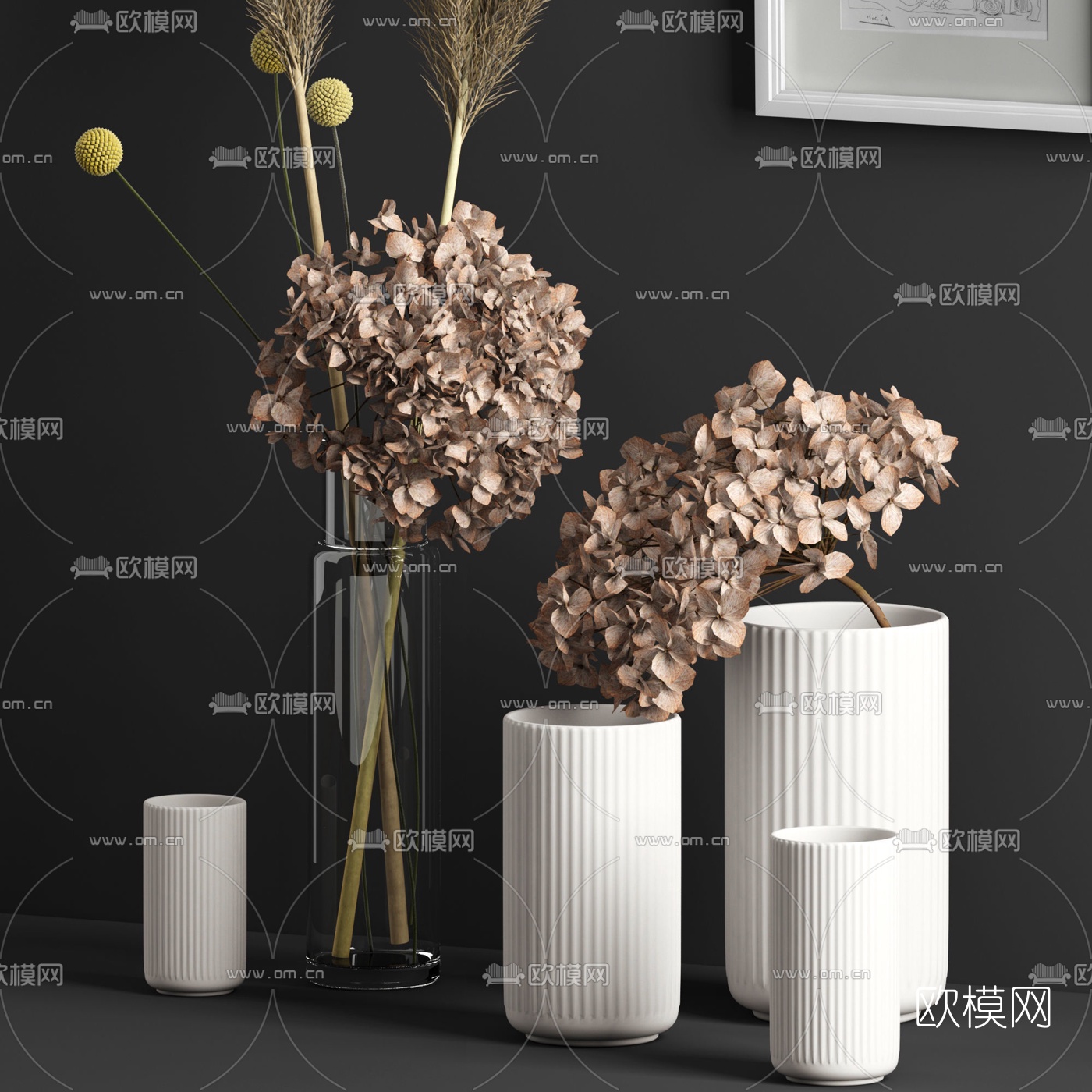 现代花瓶花卉挂画摆件3d模型